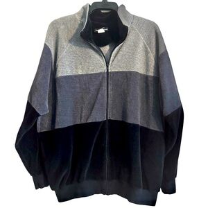 Vintage Neiman Marcus Gray Color Block Men's Velour Zip Up Jacket sz L